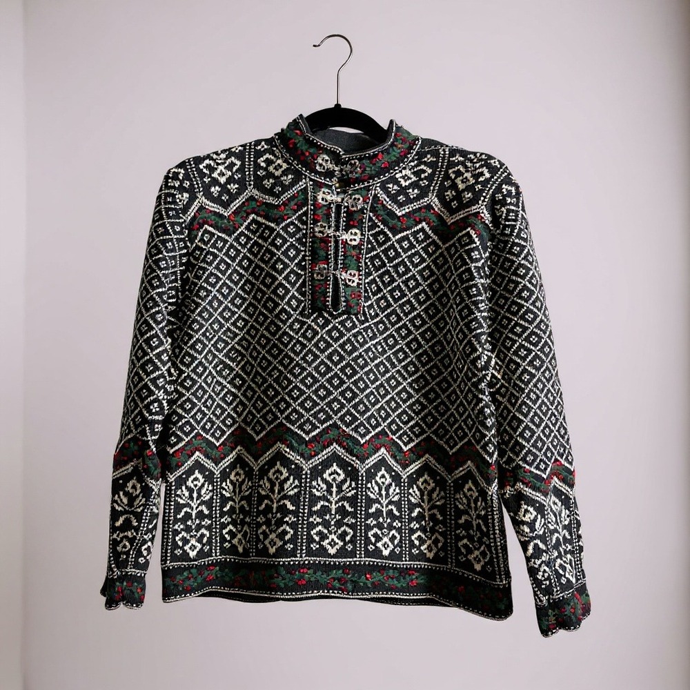 Talbots Women's Nordic Fair Isle‎ Sweater Pullover Mock Neck Button Closure M